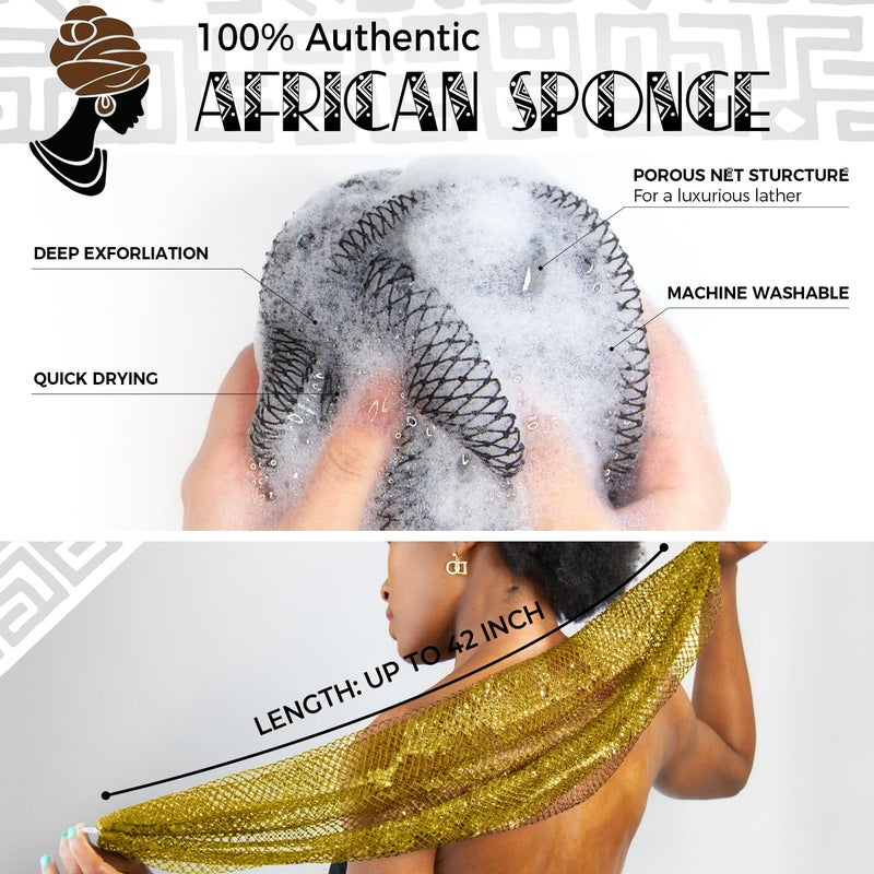 RelaxScene African Net Sponge Black and AntiGolden - 2 Pieces Authentic African Bath Sponges with Knots - Exfoliating Body Scrubber for Men - Back Scrub Exfoliator for Shower Bathroom Accessories - Image 2